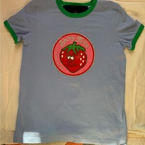 Marc Jacobs Blue Tee with Green Trim and Strawberry Design